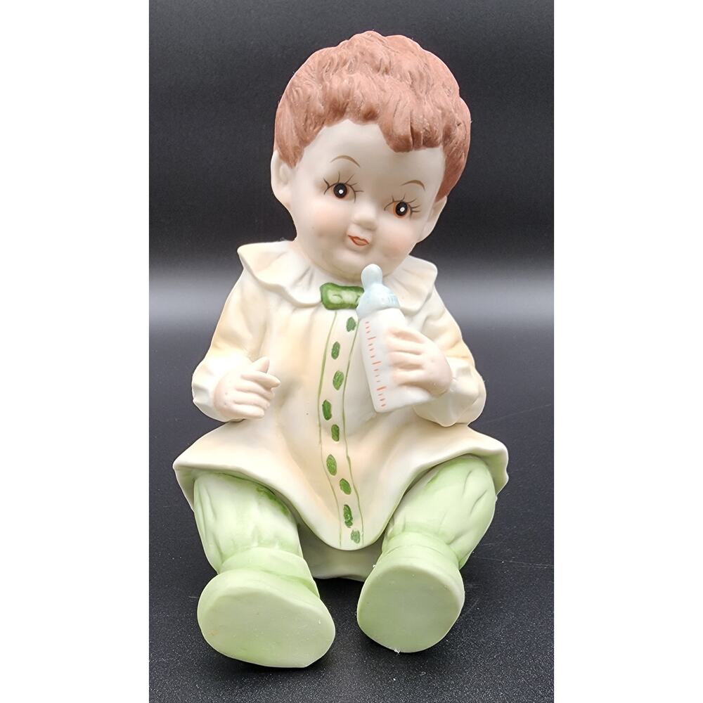 Vintage Porcelain Baby Figurine Handpainted Child with Bottle 7" Cameo Mark